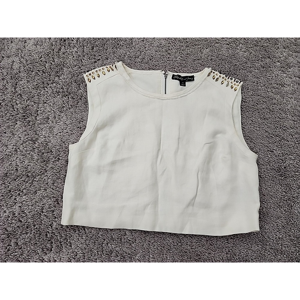 Elizabeth and James Crop Top Womens M Off White Beaded Linen Sleeveless Blouse
